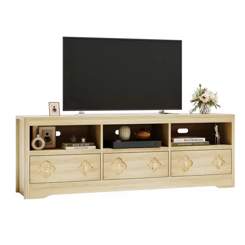 Acekool TV Stand for TV Mid Century Media Console with Carved Drawer for Living Room