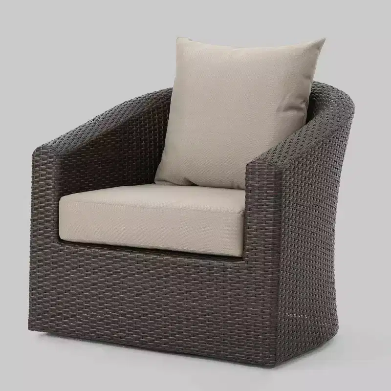 Darius Wicker Swivel Club Chair: Christopher Knight Home, Cushioned, Weather-Resistant Patio Furniture