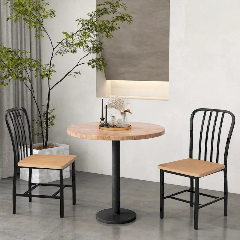 Armless Spindle Back Dining Chair Set of 2 with Ergonomic Seat-Black - 22 x 18 x 37