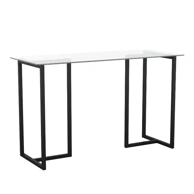 Home Office Glass Top Desk with Metal Frame