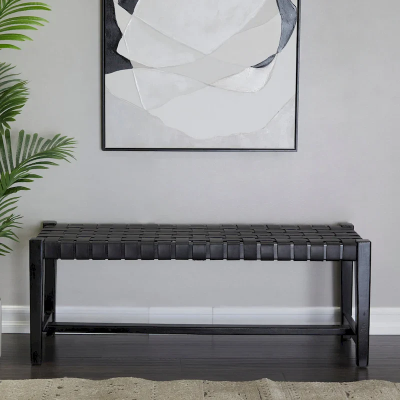 Black Woven Leather Bench – 2-Seat