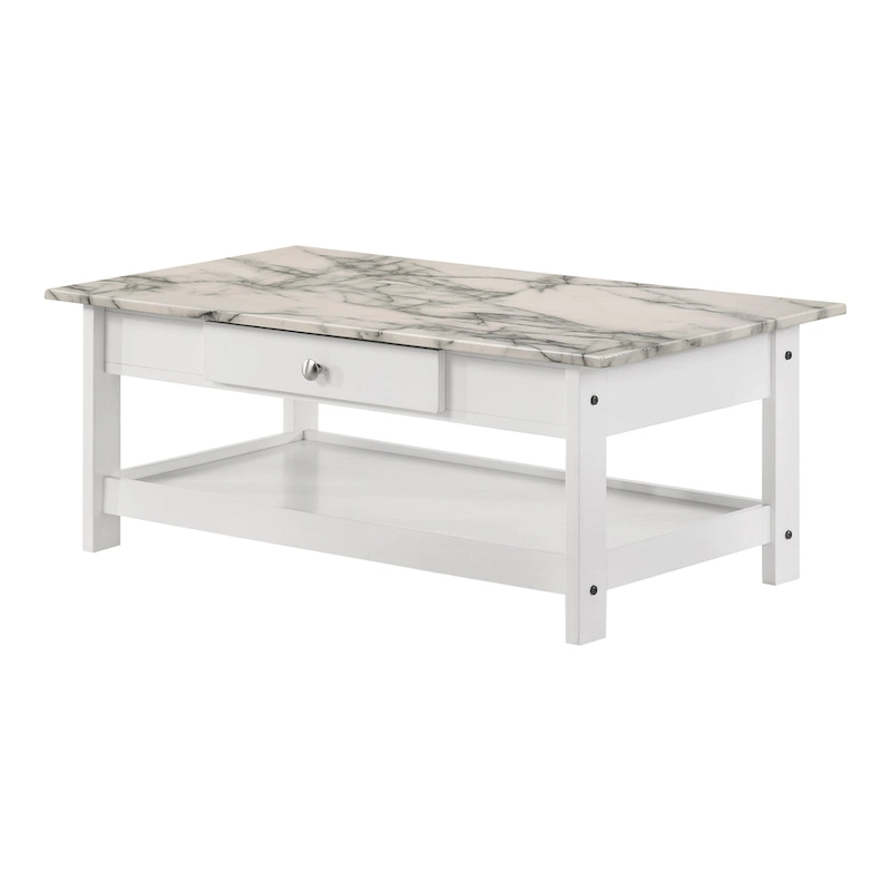 DH BASIC Transitional Rubberwood 3-Piece Open-Shelf Coffee Table and End Table Set with Drawer by Denhour