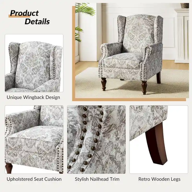 Gott Traditional Wingback Armchair with Solid Wood Legs Set of 2 by HULALA HOME