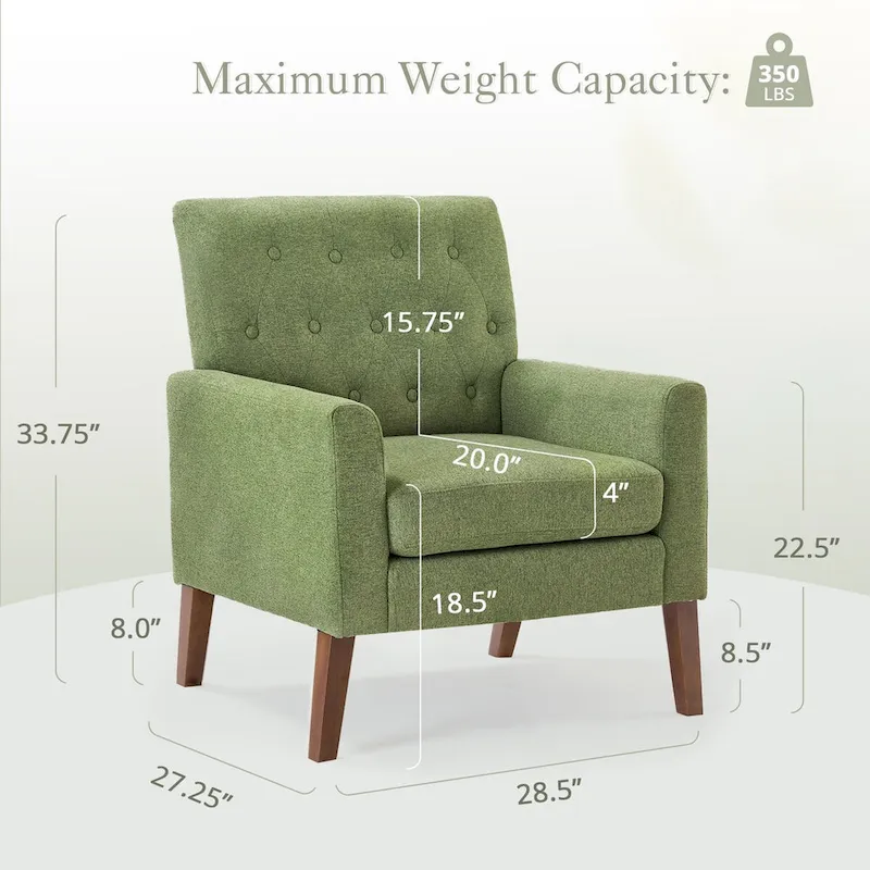 LUE BONA Mid-Century Modern Upholstered Linen Fabric Button Tufted Accent Chair Set of 2 - 28.5 W X 27.25 D X 33.75 H