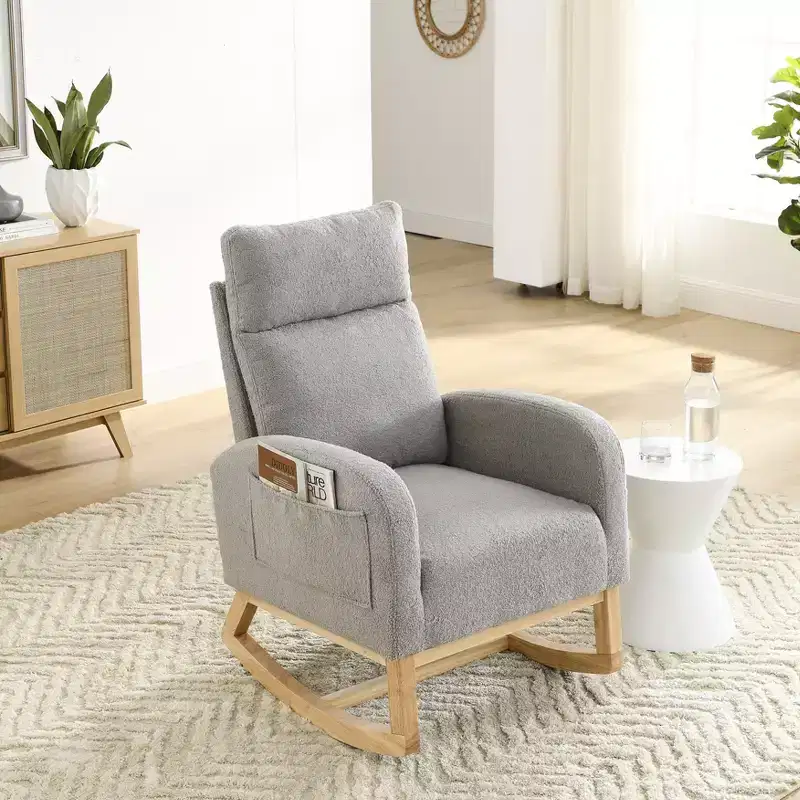 27.6W Accent Rocking Chair, Armchair with High Backrest & 2 Side Pockets, Nursery Glider Rocker - ModernLuxe