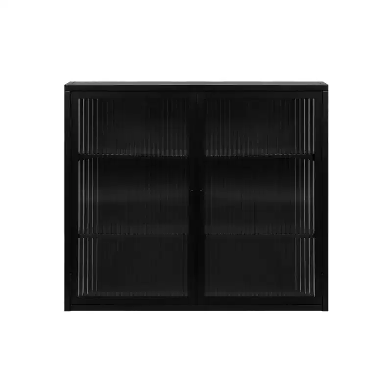 Black / Mint Green Wall Cabinet with Double Glass Doors – 4-Shelf, Single-Person Assembly