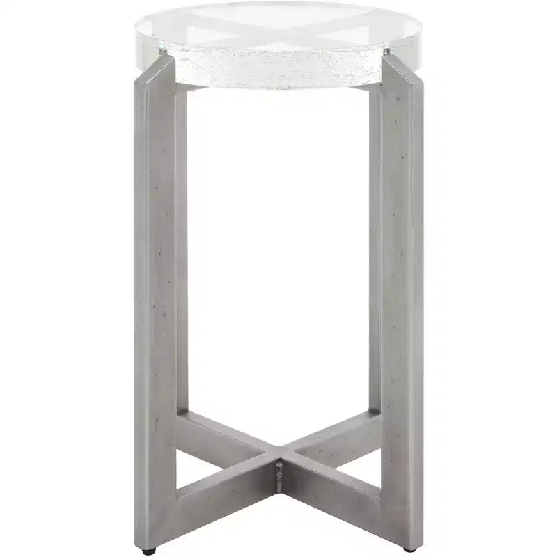 Round Bubble Glass Accent Table, Silver/Clear