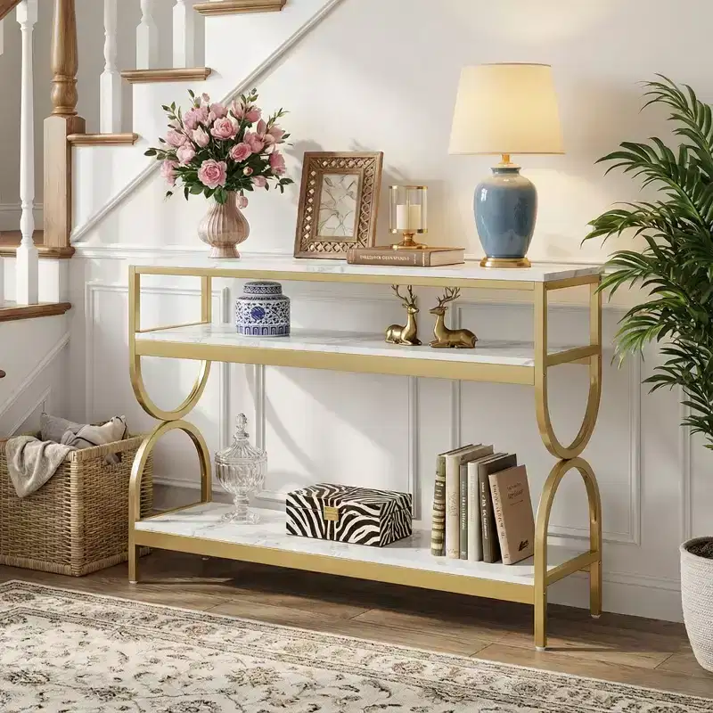 MAYEERTY 3-Tier Console Table, 55-Inch Sofa Table with Storage Shelves