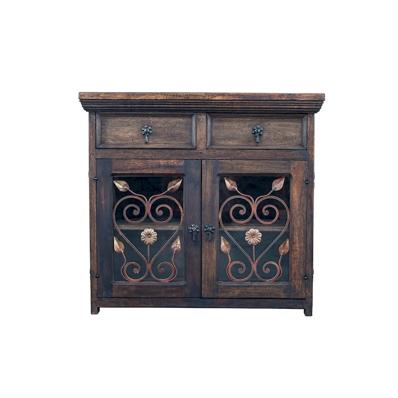Handmade Solid Reclaimed Barn Wood & Wrought Iron Hardware Buffet & Sideboard 39 Width - N/A