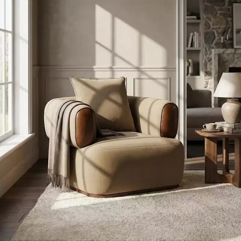 Christopher Knight Home Katia Modern Velvet Faux Leather Arm Chair with Pillow