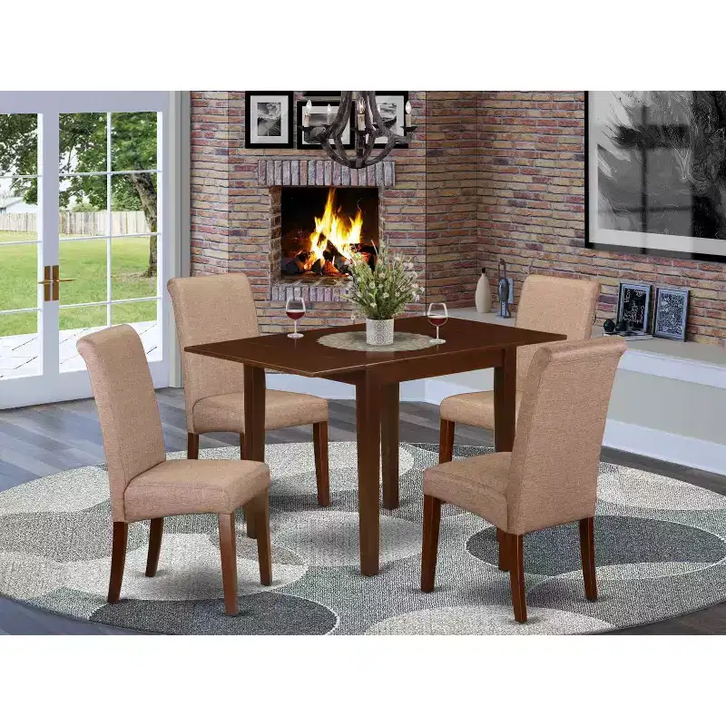 HomeStock 5-Pc Mahogany Finish Solid Wood Top - Dining Room Set - Seats 4