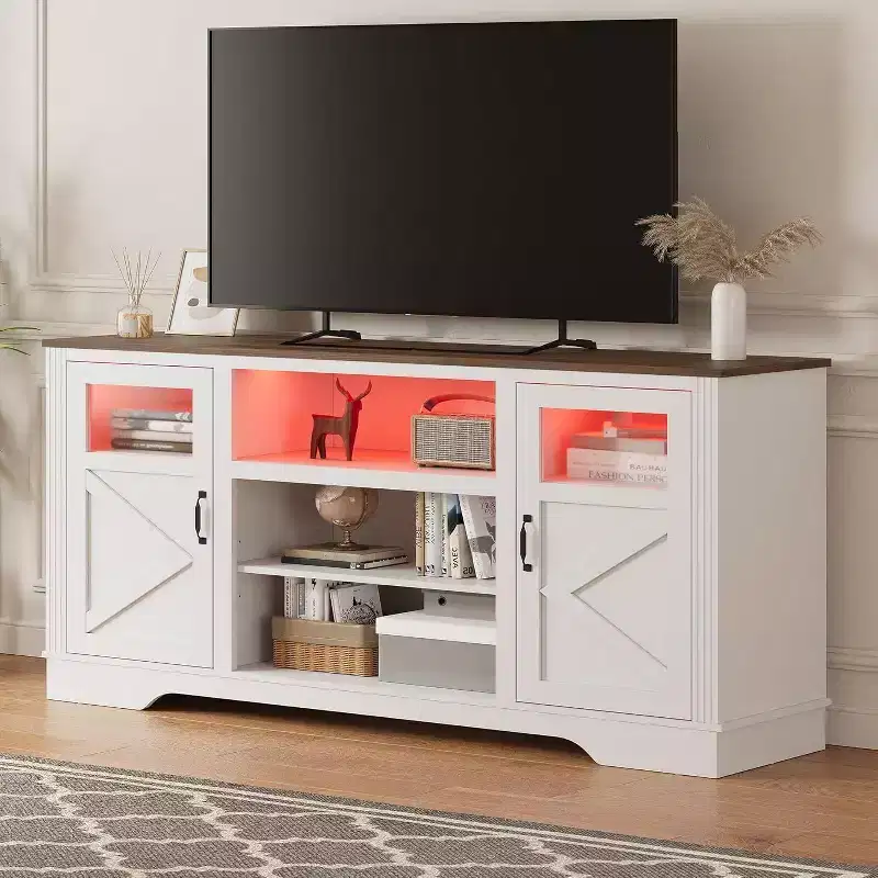 Farmhouse TV Stand with LED Lights for 65