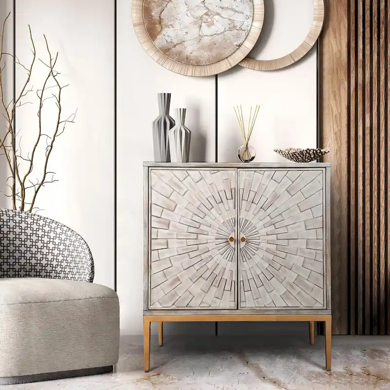 Mid-century Modern 2-door Wood Accent Cabinet Entry Coffee Table Storage Bedroom Sideboard Kitchen Buffets Chest - 29.5 inches