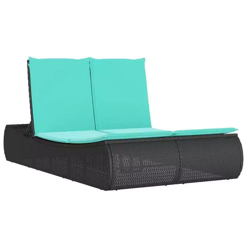 vidaXL Double Sun Lounger with Cushions Poly Rattan