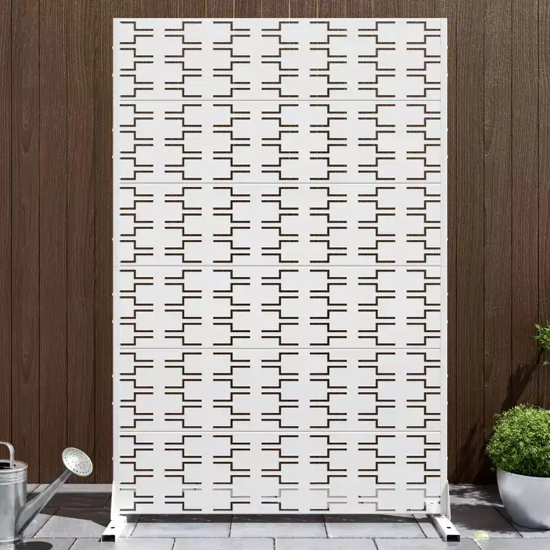 Freestanding Privacy Screen Panel, White Galvanized Steel for Outdoor Balcony Patio Garden Room Divider