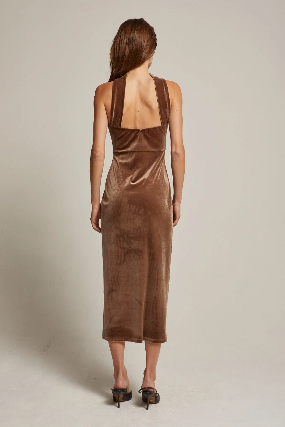 Halter Neck Velvet Tube Midi Dress