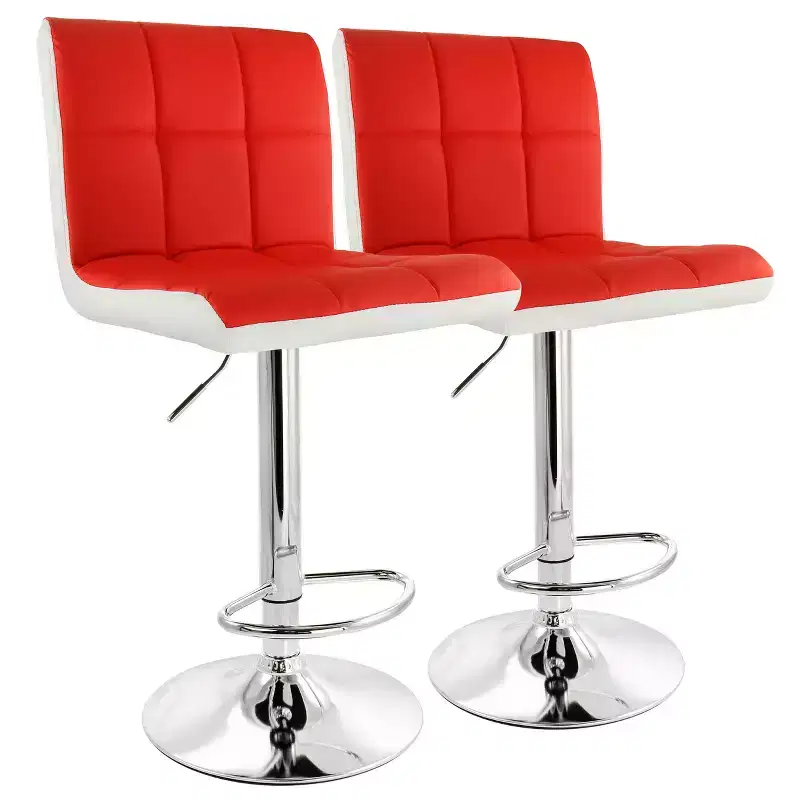 Set of 2 Faux Leather Tufted Adjustable Height Bar Stools