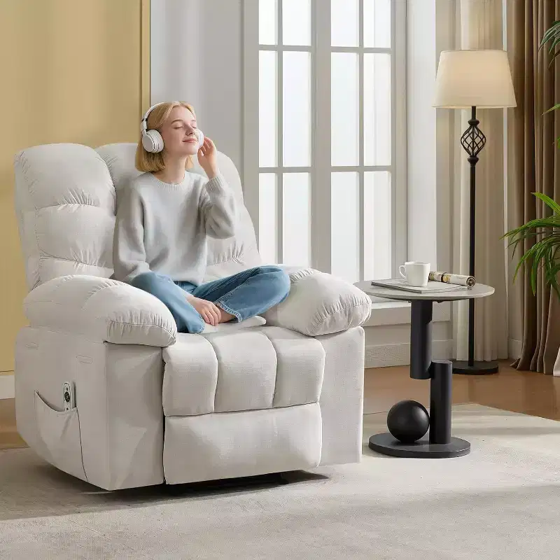 Recliner Chair, Wide Rocker Chair, Accent Chair with Massage and Heat, Heat Ergonomic Overstuffed Breathable Fabric Reclining Chair Recliner Chair