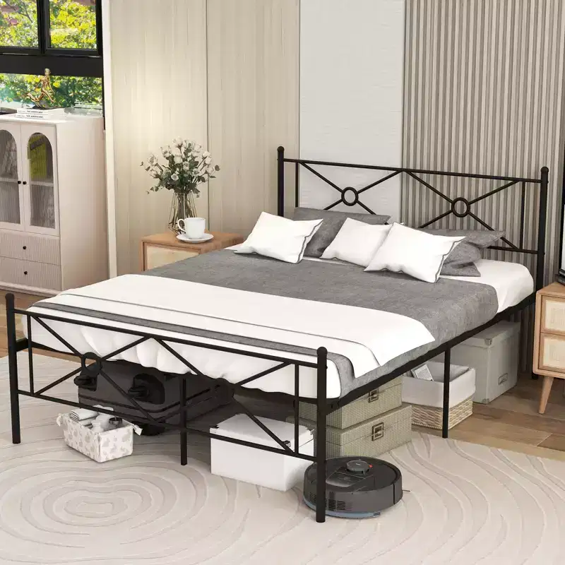 Full/Queen Size Metal Platform Bed Frame with Headboard