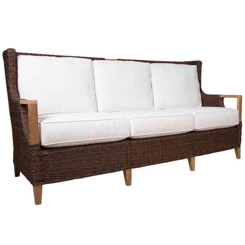 Wicker and Teakwood Outdoor Indoor Sofa Natural Brown