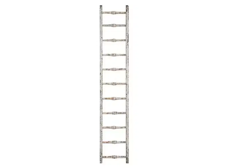 Storied Home 12.5"x69" Decorative Wood Ladder Distressed White - Pine Towel Rack, Rustic Blanket Holder