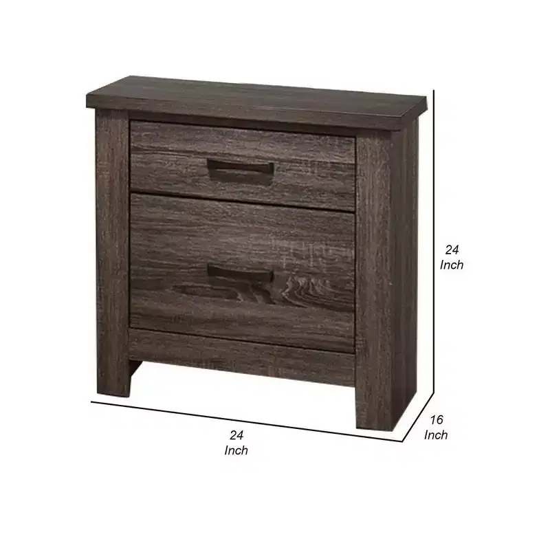 24 Inch Rustic Drawer Nightstand, Sleek Metal Bar Handles, Oak Gray