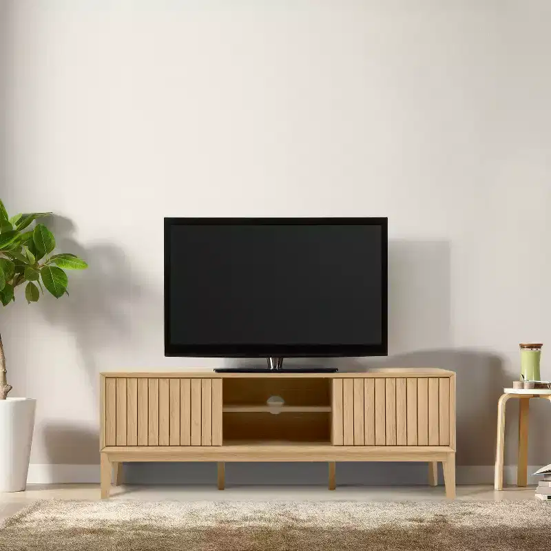 JONATHAN Y TVS1000A Gennaro 58 in. Farmhouse 3-Storage Sliding Door TV Stand Fits TVs up to 65 in. with Cable Management