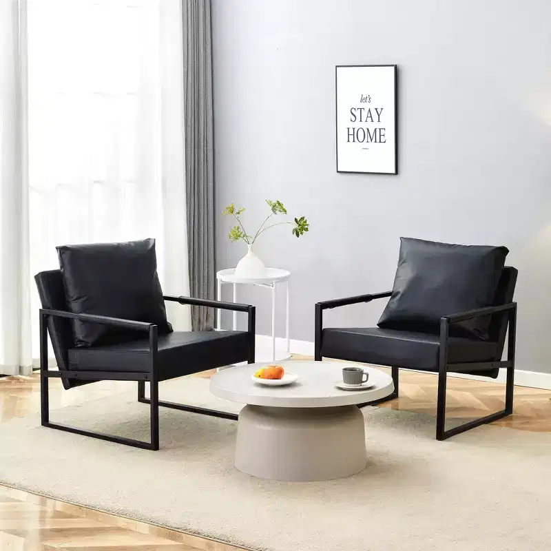Classic Black PU Leather and Metal Frame Sofa - Ergonomically Designed, Perfectly Blending Modern and Industrial Styles