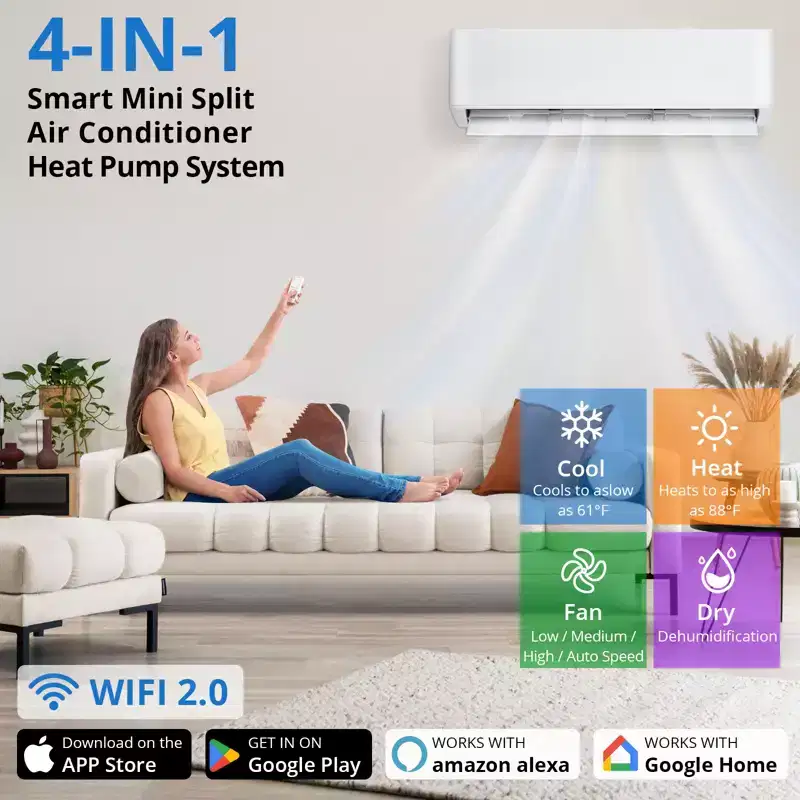 9,000 BTU Mini Split Air Conditioner with Heat Pump (24 SEER2)  TCL-TPro, 1 Unit, 230V Plug-in, Cools/Heats 450 Sq.Ft for Home & Office