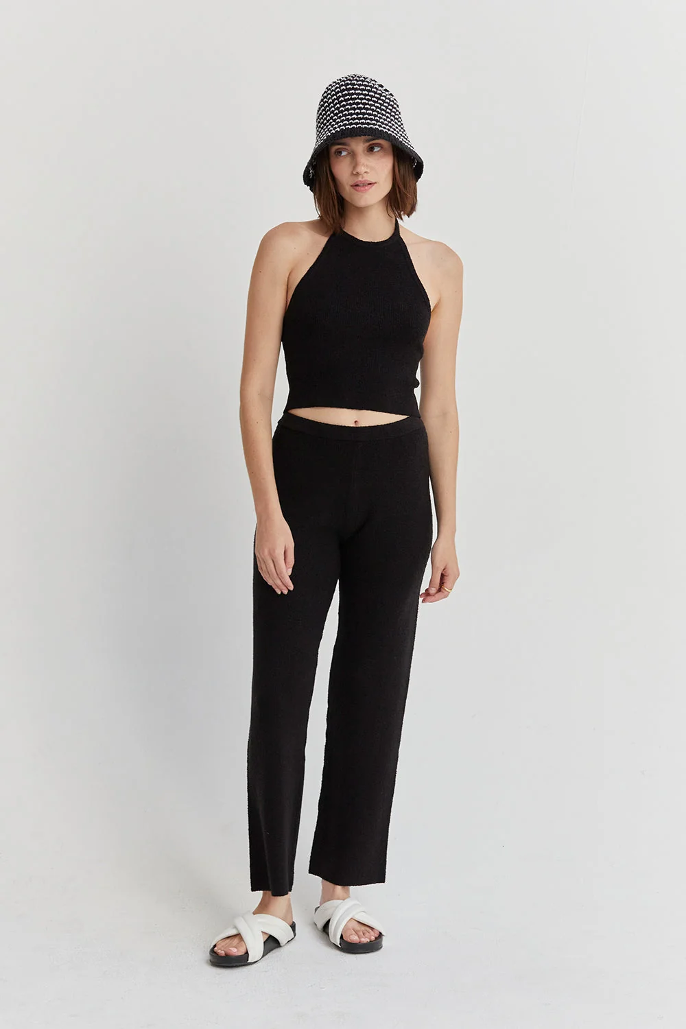 Halter Neck Straight Leg Sweater Knit Two-Piece Set