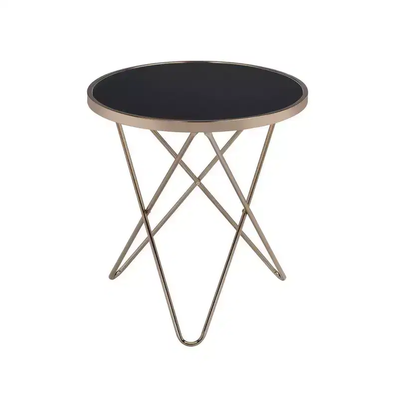 Royal Hampton End Table, Black Glass & Champagne