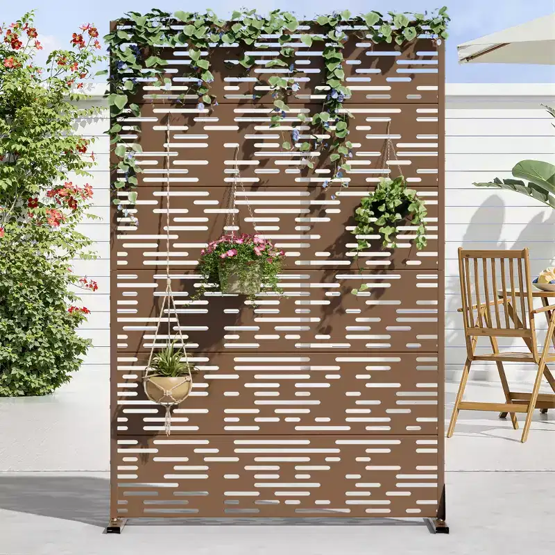 72 H47W Dovelina Black Metal Planter Box with Trellis Privacy Screen for Patio
