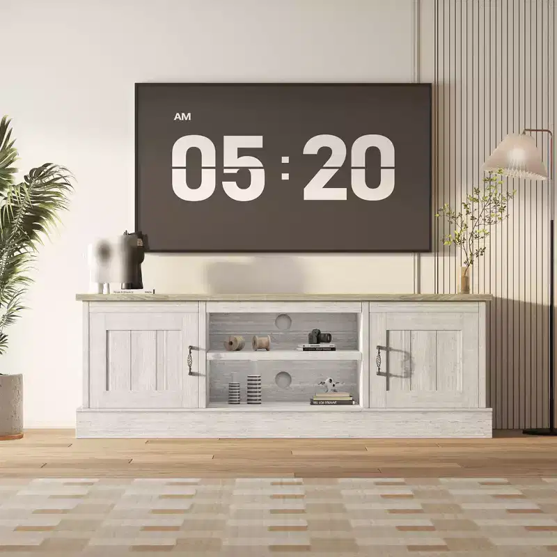 Modern TV Stand for TVs Up to 65'', Wooden Entertainment Center with Storage Cabinet, Modern Media TV Console Table for Living Room Bedroom