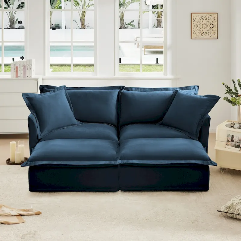 83.4  Chenille 2-Seater Sectional Sofa with Ottomans