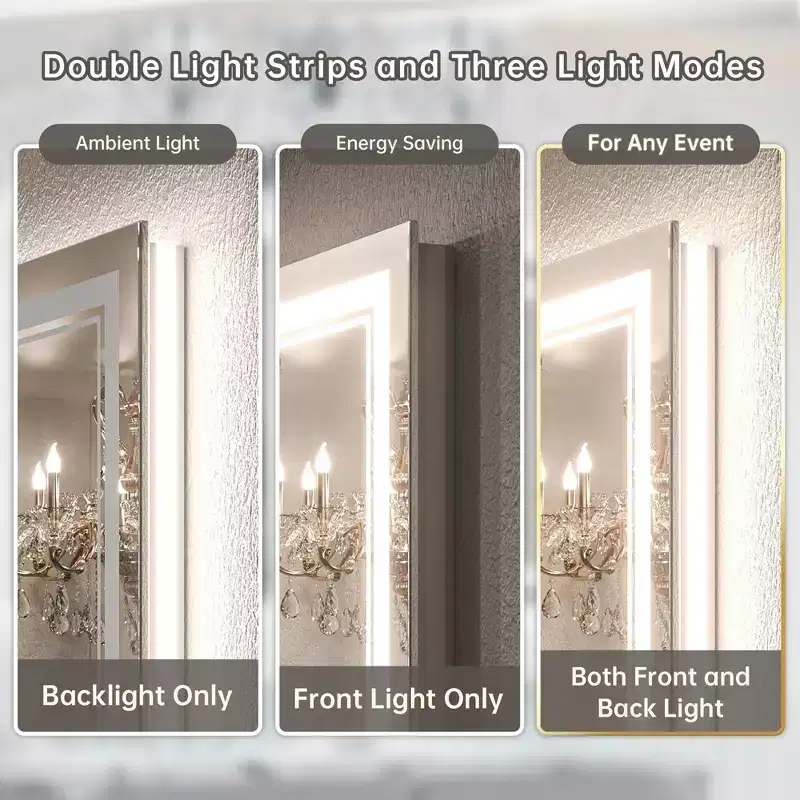 Keonjinn LED Bathroom Vanity Mirror, Front Light & Backlit, 3 Color Temperatures, Anti Fog, Double Lights Strips