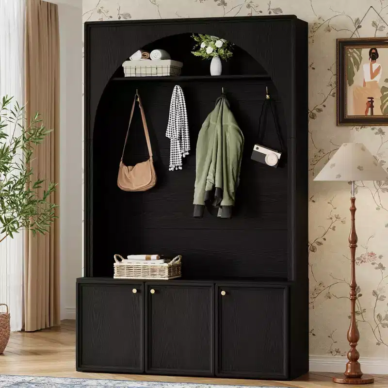 All-in-1 Hall Tree Mudroom Coat Rack Organizer Entryway Storage Bench Shoe Cabinet with Hooks & Adjustable Shelves - ModernLuxe