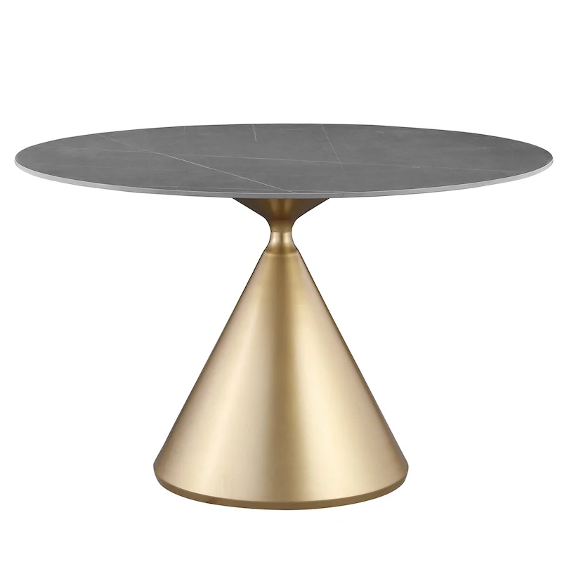Modern Round Dining Table with Gold Metal Base