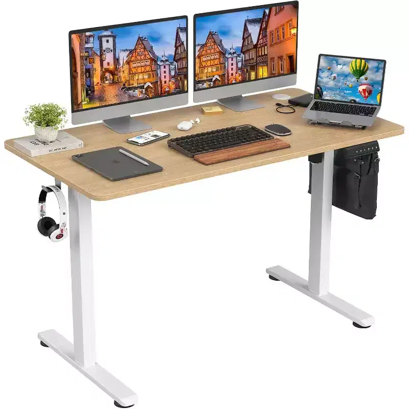 PexFix 48 x 24 Electric Standing Desk Nature Desktop Height Adjustable Computer Desk Stand up Home Office Desk with Splice Board