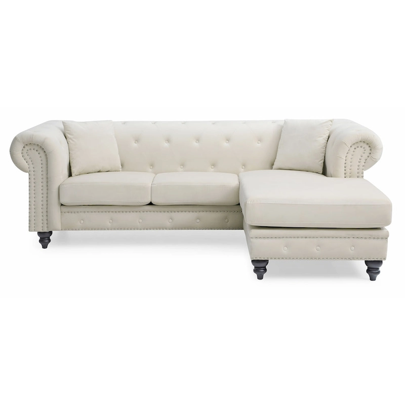 Nola 98 in. 3-Seater Velvet Sofa with 2-Throw Pillow - 98L x 37W x 31H