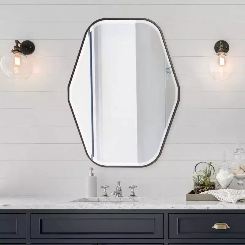 Howard Elliott 39"x29" Octagonal Wall Mirror with Espresso Stained Wood Frame: Modern Style, No Assembly Required, Wall Mount