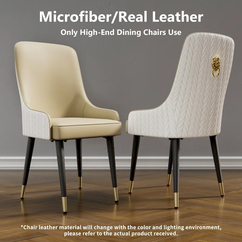 Set of 2 Microfiber Leather Luxury Upholstered Dining Chairs with Lion Head Pull Ring