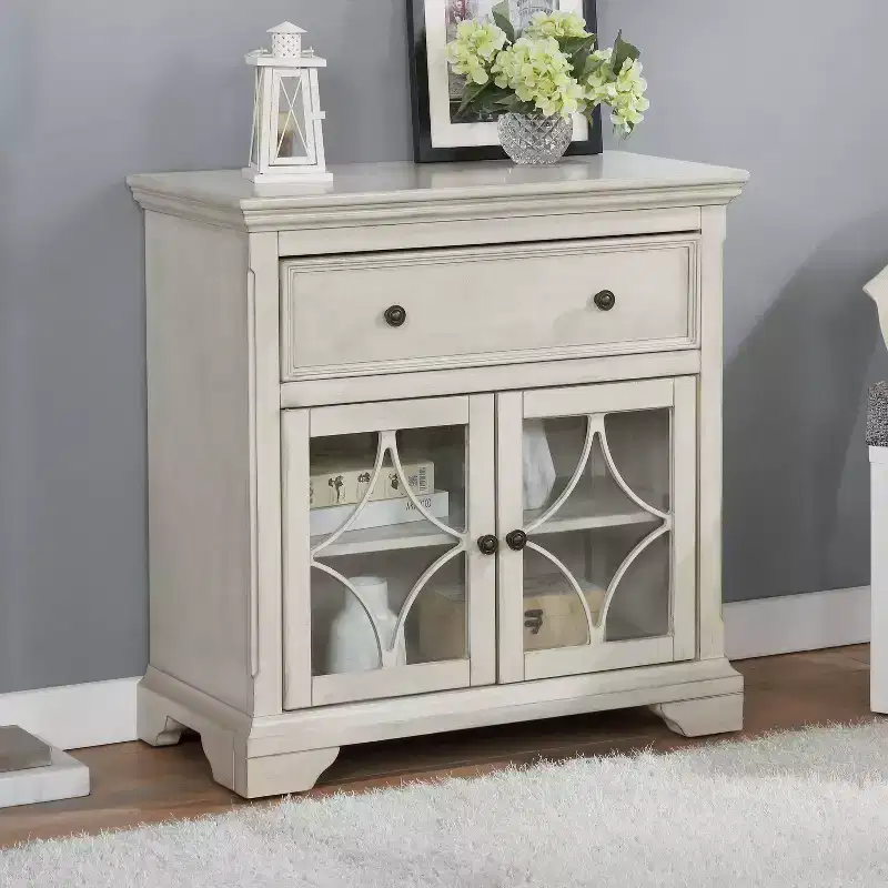 Evadra Hallway Cabinet Antique White - HOMES: Inside + Out: MDF & Poplar, Bracket Feet, Concealed Shelves