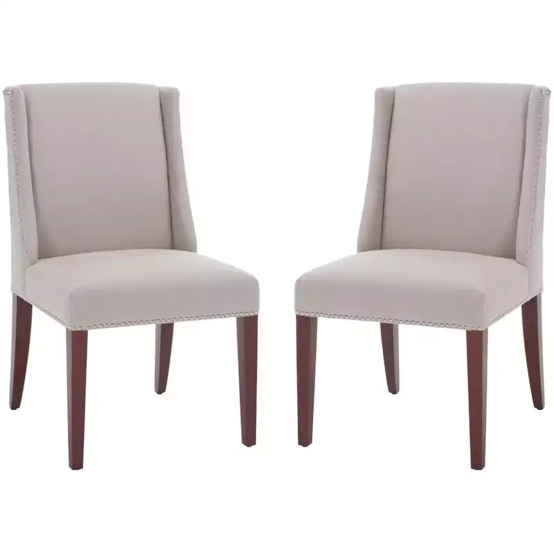 Taupe Linen Armless Dining Chair, High Back, Nailhead Trim – Set of 2