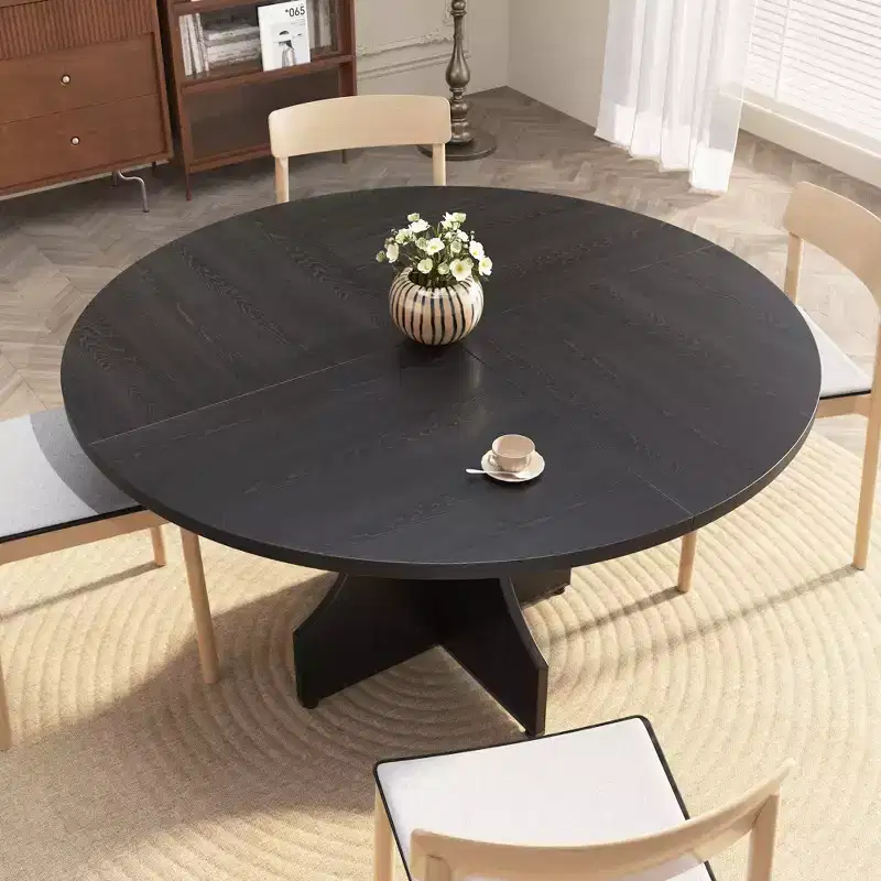 47 Farmhouse Round Dining Table for 46, Rustic Wooden Circle Kitchen Table with Pedestal Base for Apartment & Small Dining Room