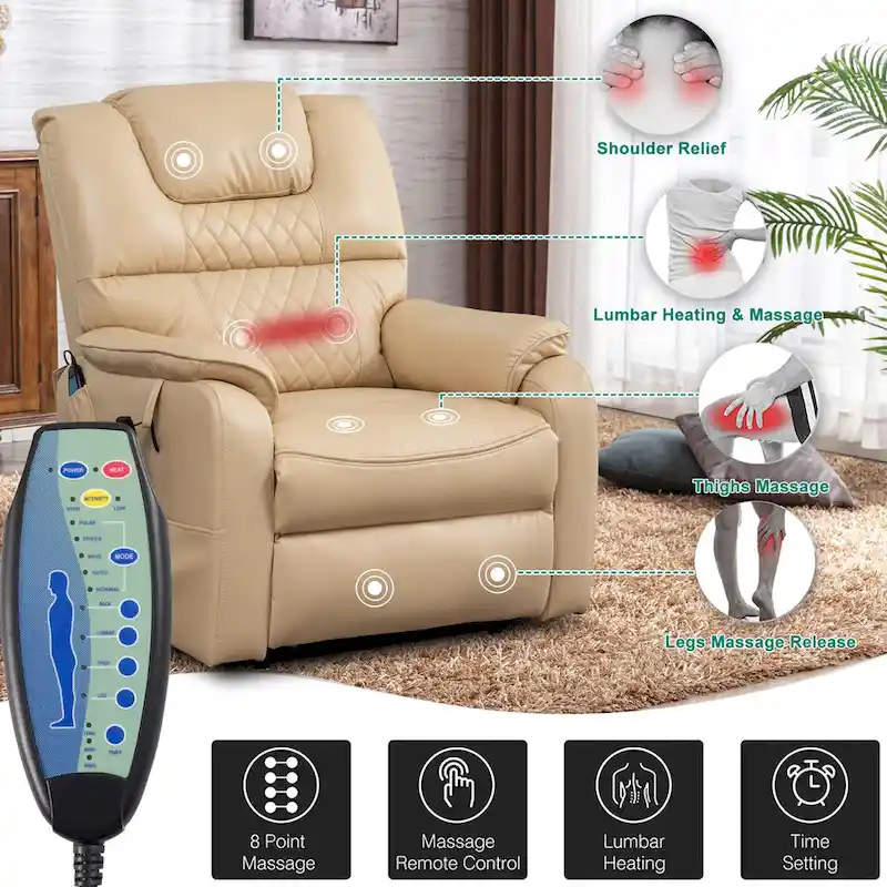 35.5W Dual Electric Power Lift Recliner,Massage&Heat,180 degrees