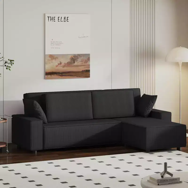 L-Shaped Modular Sectional Sofa with Ottoman, Fuzzy Sponge Cloud Couch in a Box, No Assembly Required, Modern Upholstered for Living Room