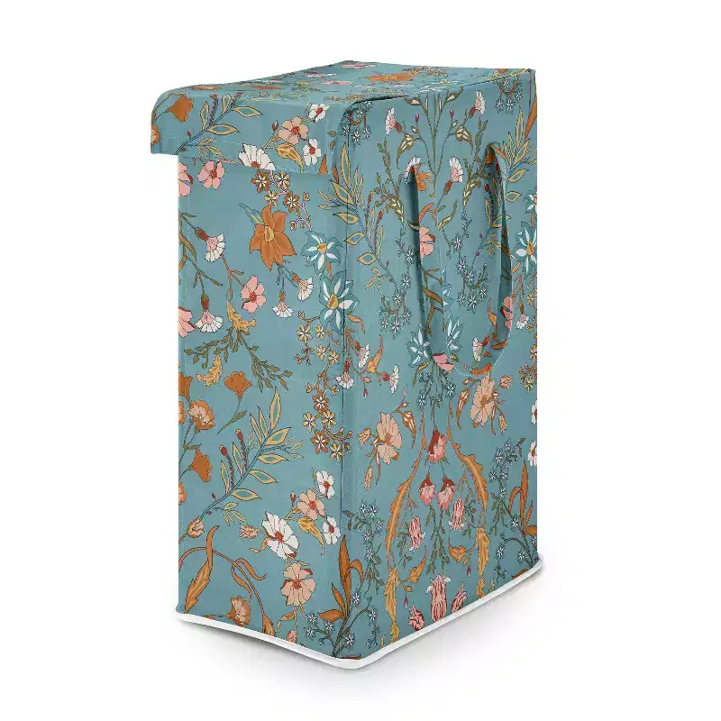 Sweet Jojo Designs Girl Foldable Laundry Hamper with Handles Boho Floral Wildflower Blue Orange and Pink