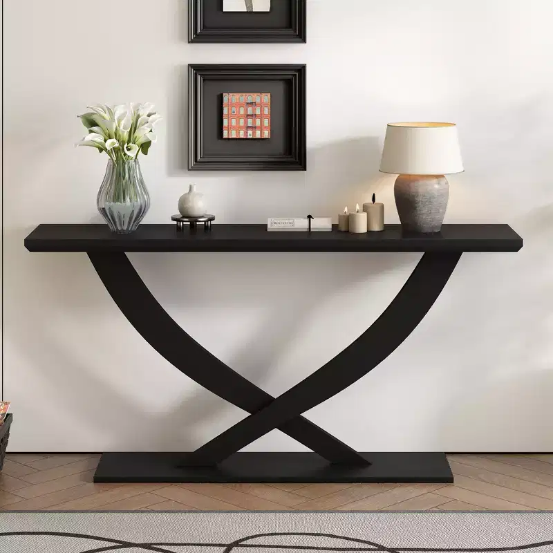 57IN Modern Console Table with Cross-Leg Design - Entryway & Living Room