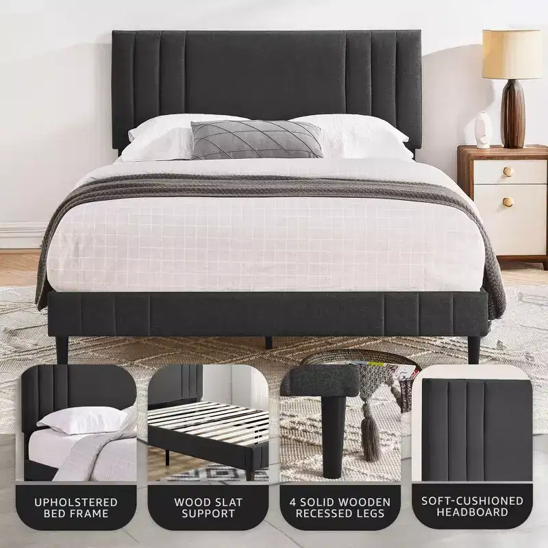 DeCoro Chicago Modern Tufted Upholstered Platform Bed