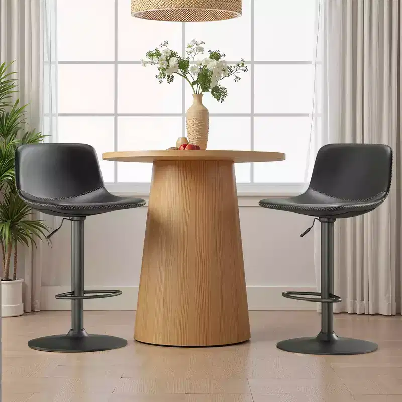 Set of 2 Adjustable Swivel Bar Stools, Mid-Century PU Leather Industrial Counter Height Chairs for Kitchen Island